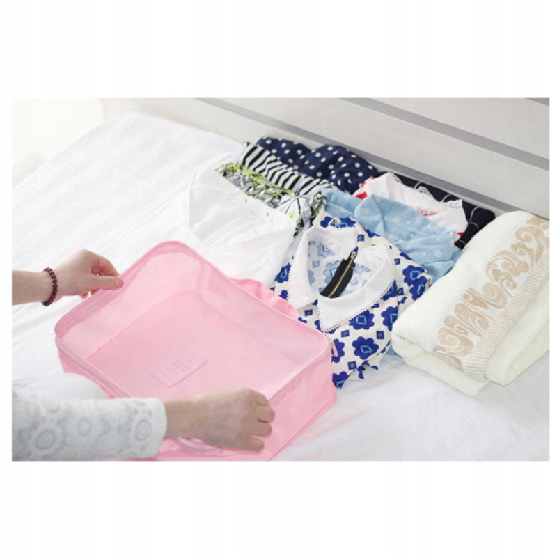 6Pcs Pink Waterproof Travel Storage Bag Organizer
