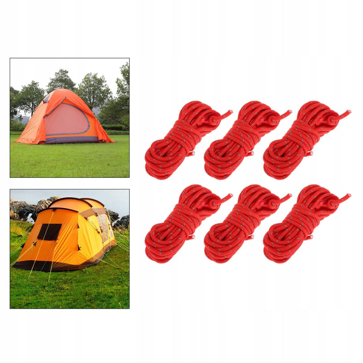 6Pcs Tent Guy Line Ropes Reflective Cord Tent Nylon Rope Paracord with Red