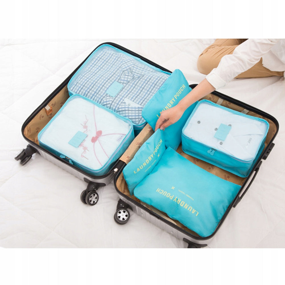6Pcs Travel Packing Organizer Set Sky Blue Waterproof Bags Color blue