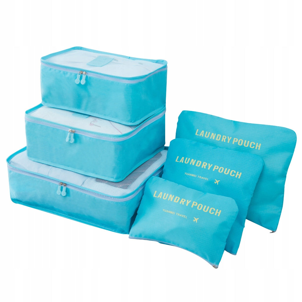 6Pcs Travel Packing Organizer Set Sky Blue Waterproof Bags