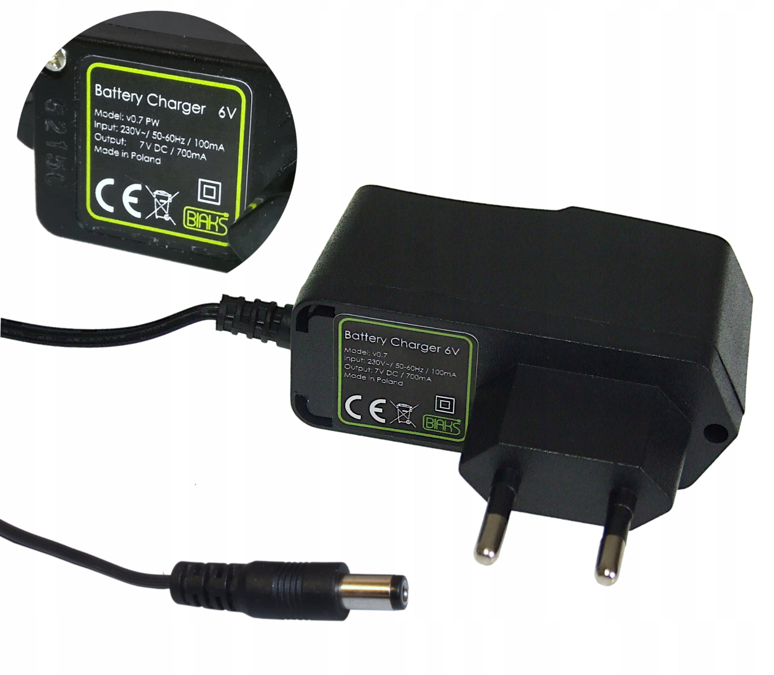 6V CHARGER FOR CARS - PIN PLUG