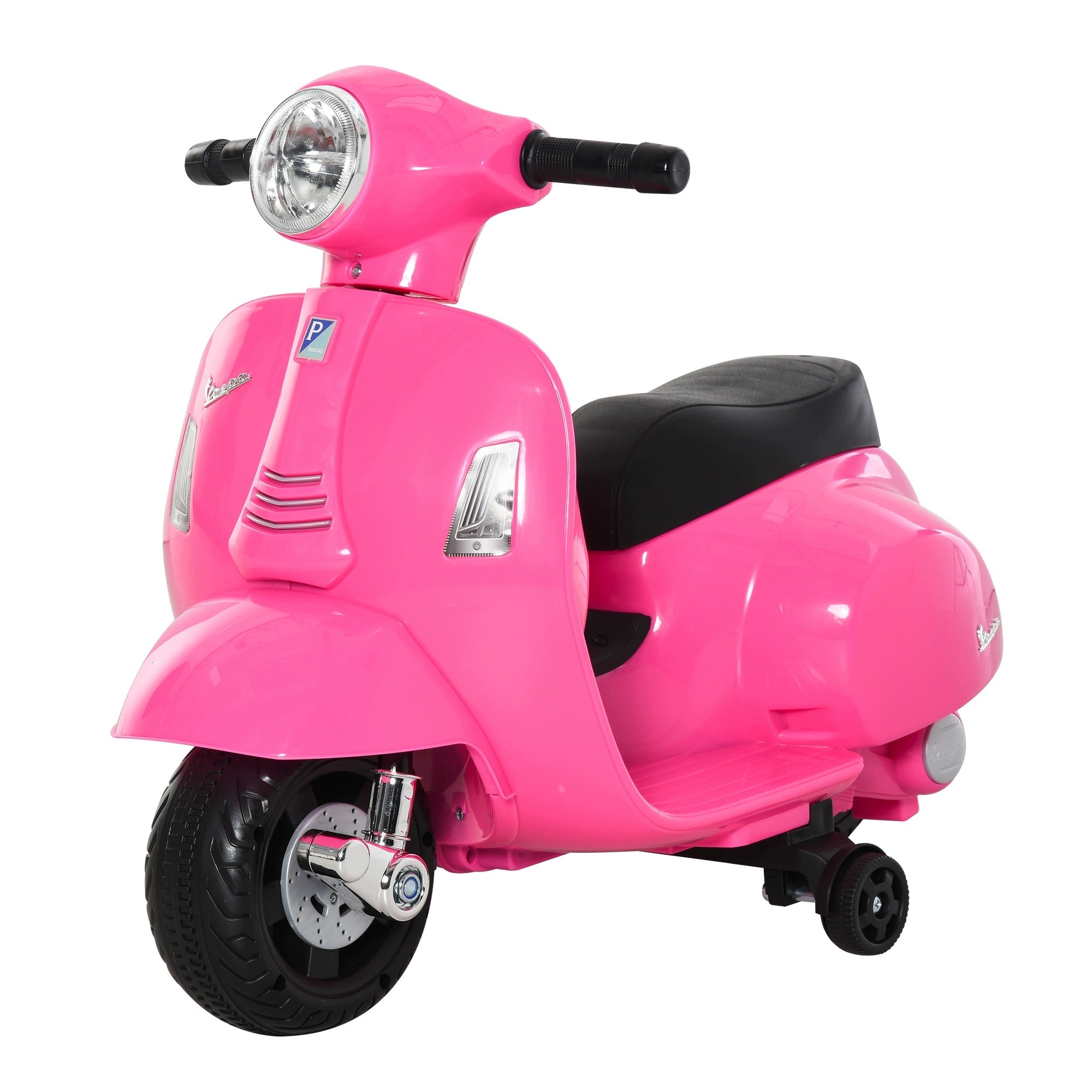 6V Electric Ride-On Motorcycle for Kids with Training Wheels and Headlight, Pink