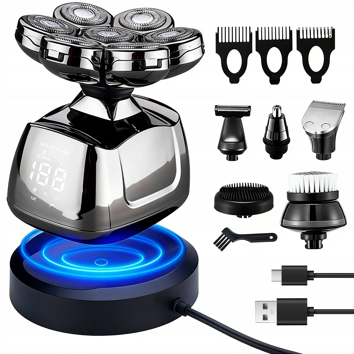6in1 Men's Shaver + Trimmer for Shaving Beard, Hair and Nose
