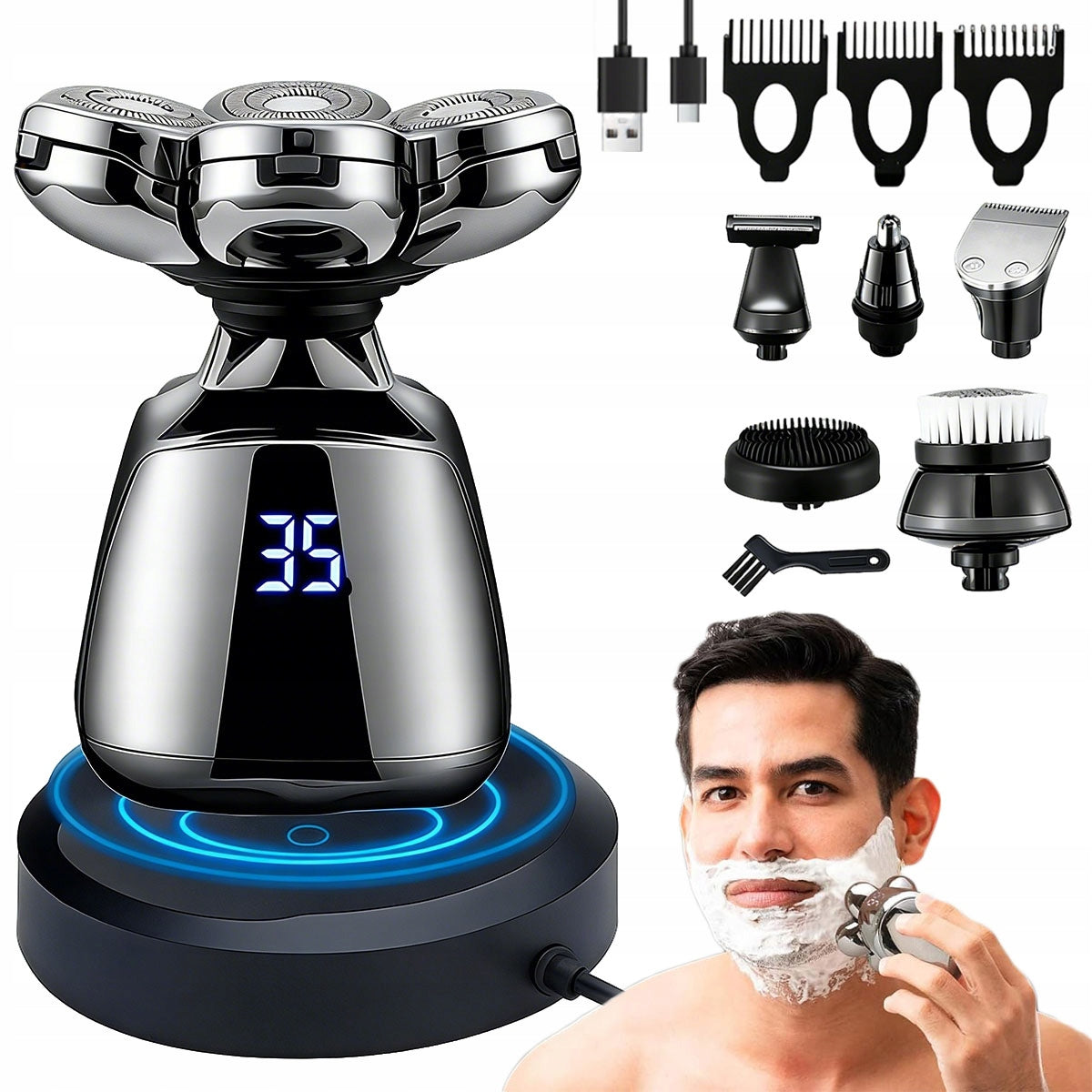 6in1 Men's Shaver + Trimmer for Shaving Beard, Hair and Nose