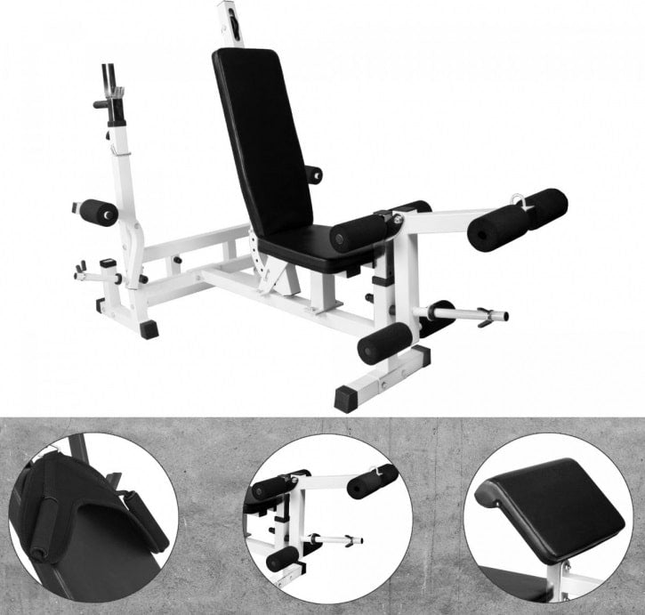 6in1 White Extrusion Bench + 2 Adjustable Cast Iron Barbells 130kg Maximum load 280 kg