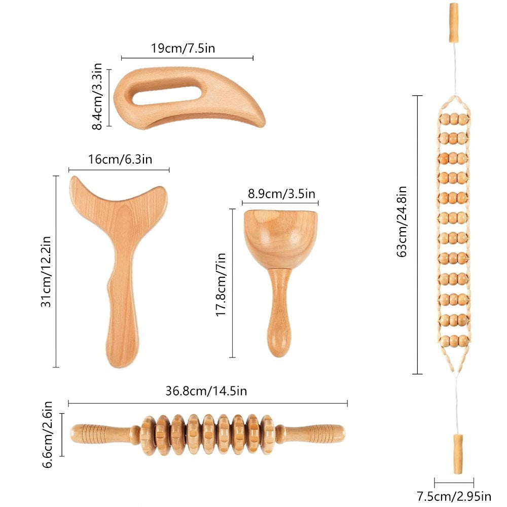 6in1 Wooden Full Body Massage Tool Set Maderotherapy Massager Packaging status original
