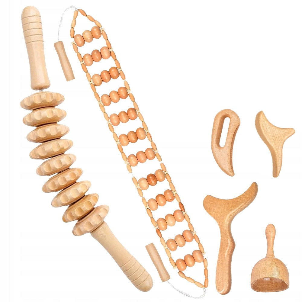 6in1 Wooden Full Body Massage Tool Set Maderotherapy Massager