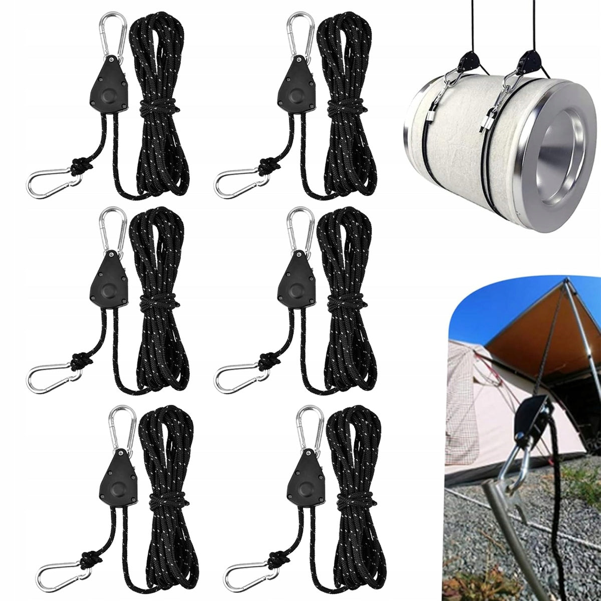 6pcs ROPE CABLE 4mm TENT TARPAULINS PARACORD SURVIVAL with tensioner