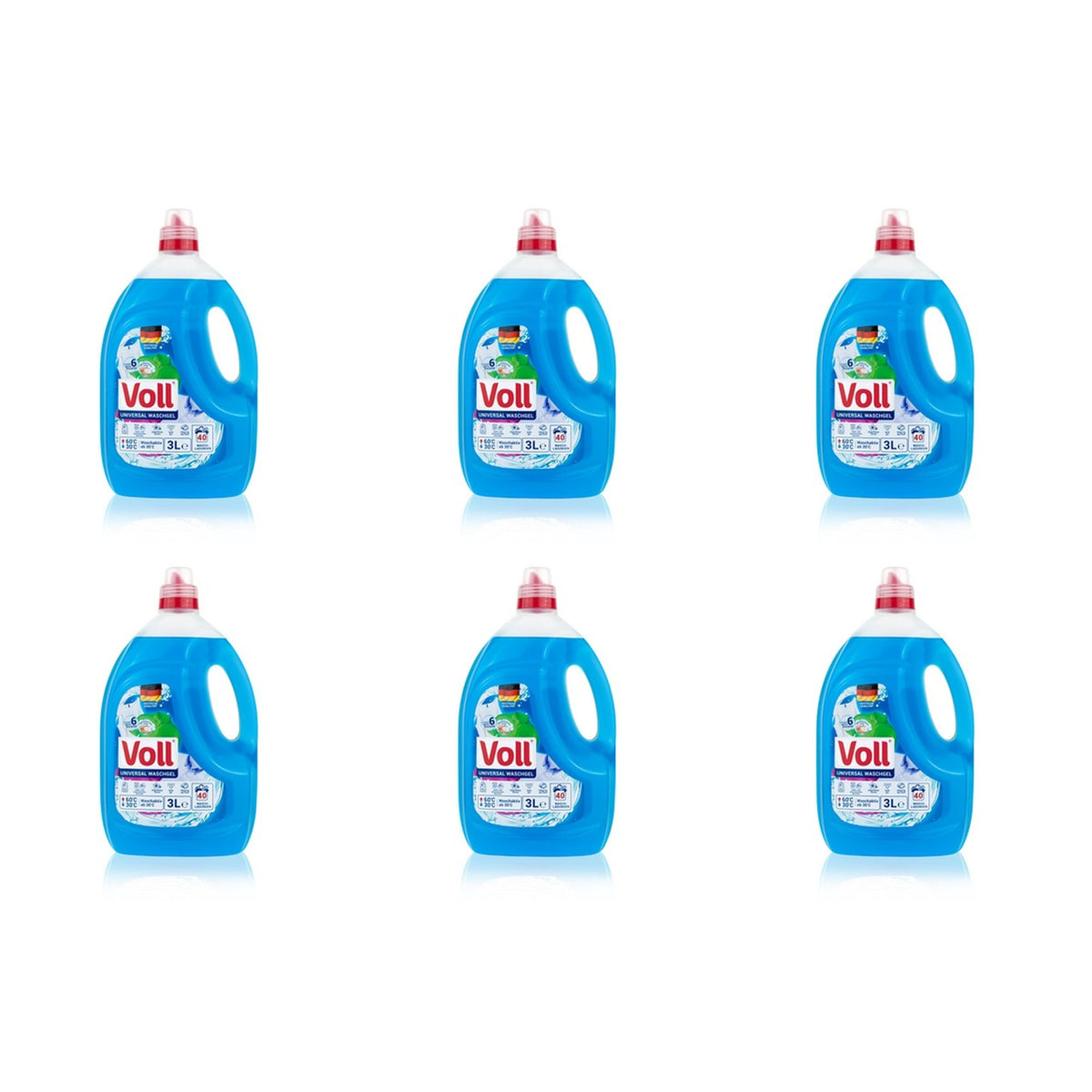 6x 3L VOLL Universal 40 Washes Washing Gel Universal Liters D/PR