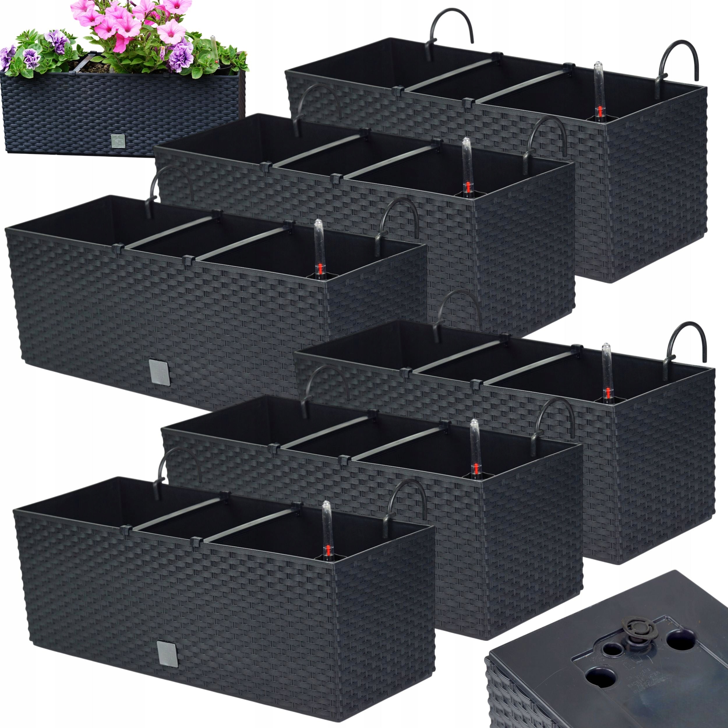 6x Balcony pot 51cm + handles / hooks, irrigator Balcony box