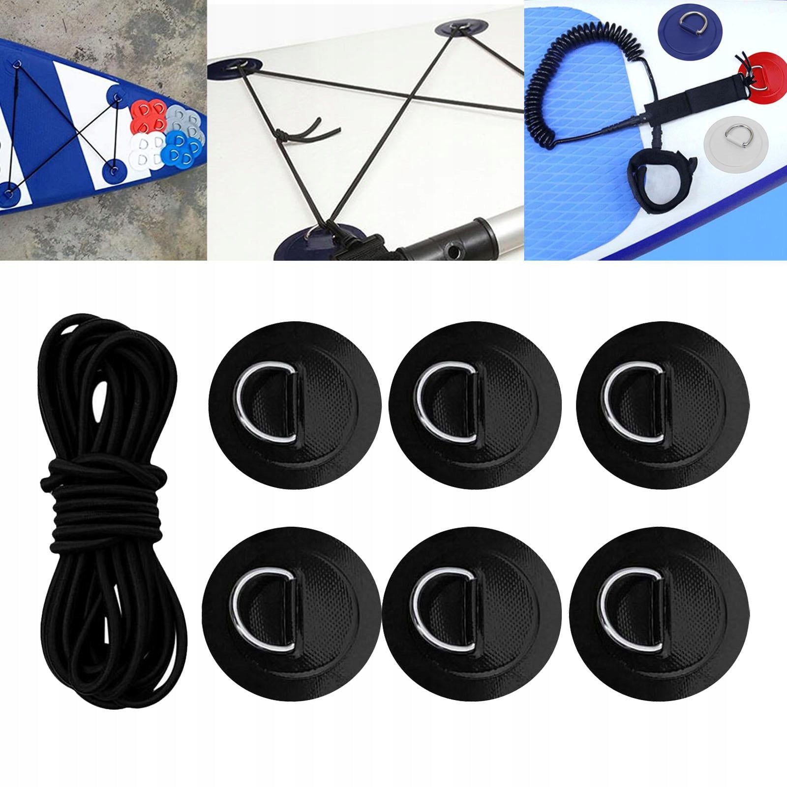 6x D Ring Patch Tie Down Elastic Bungee Rope Deck Attachment Kit D Black Model Zestaw do mocowania pokładu D-ringi Naszywka z PVC