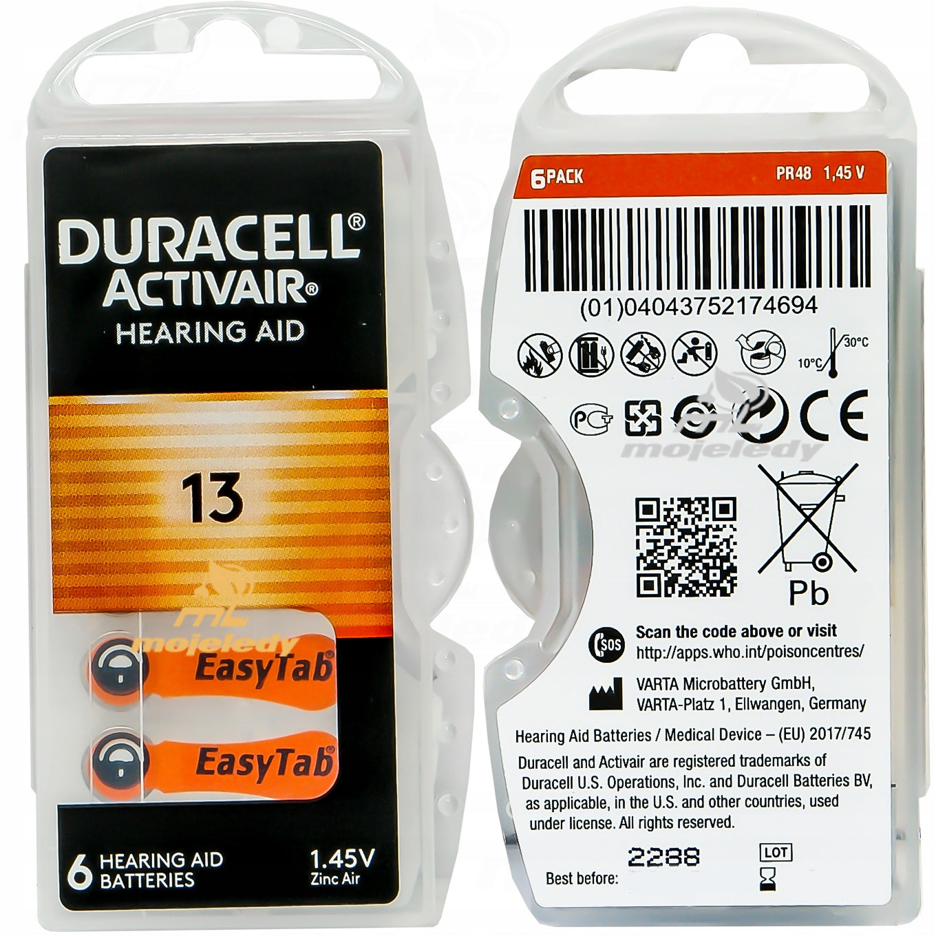 6x DURACELL hearing aid batteries 13 expiry date to 01/2030