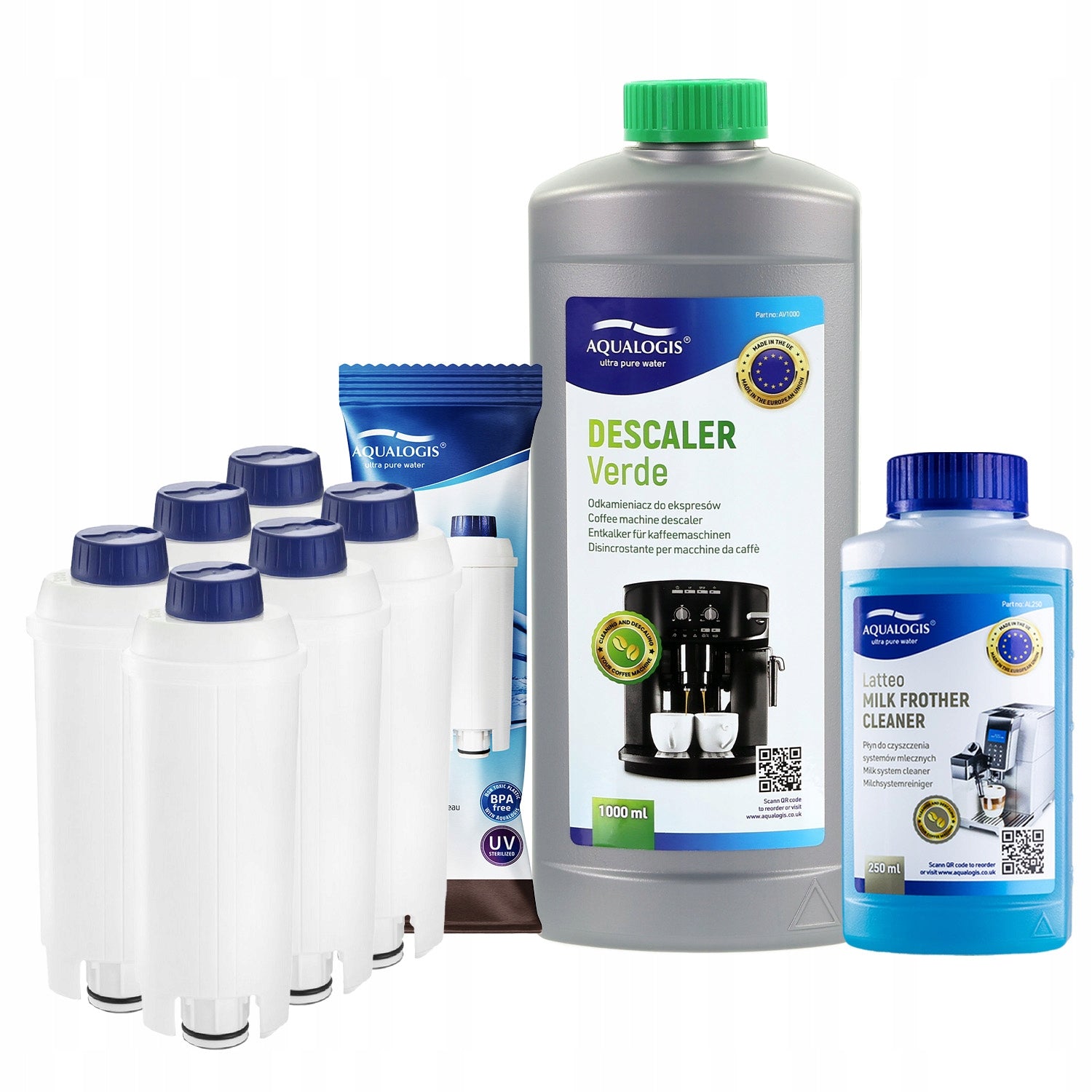 6x Filter for Delonghi AL-S002 + Descaler Verde 1L + Liquid 250ml