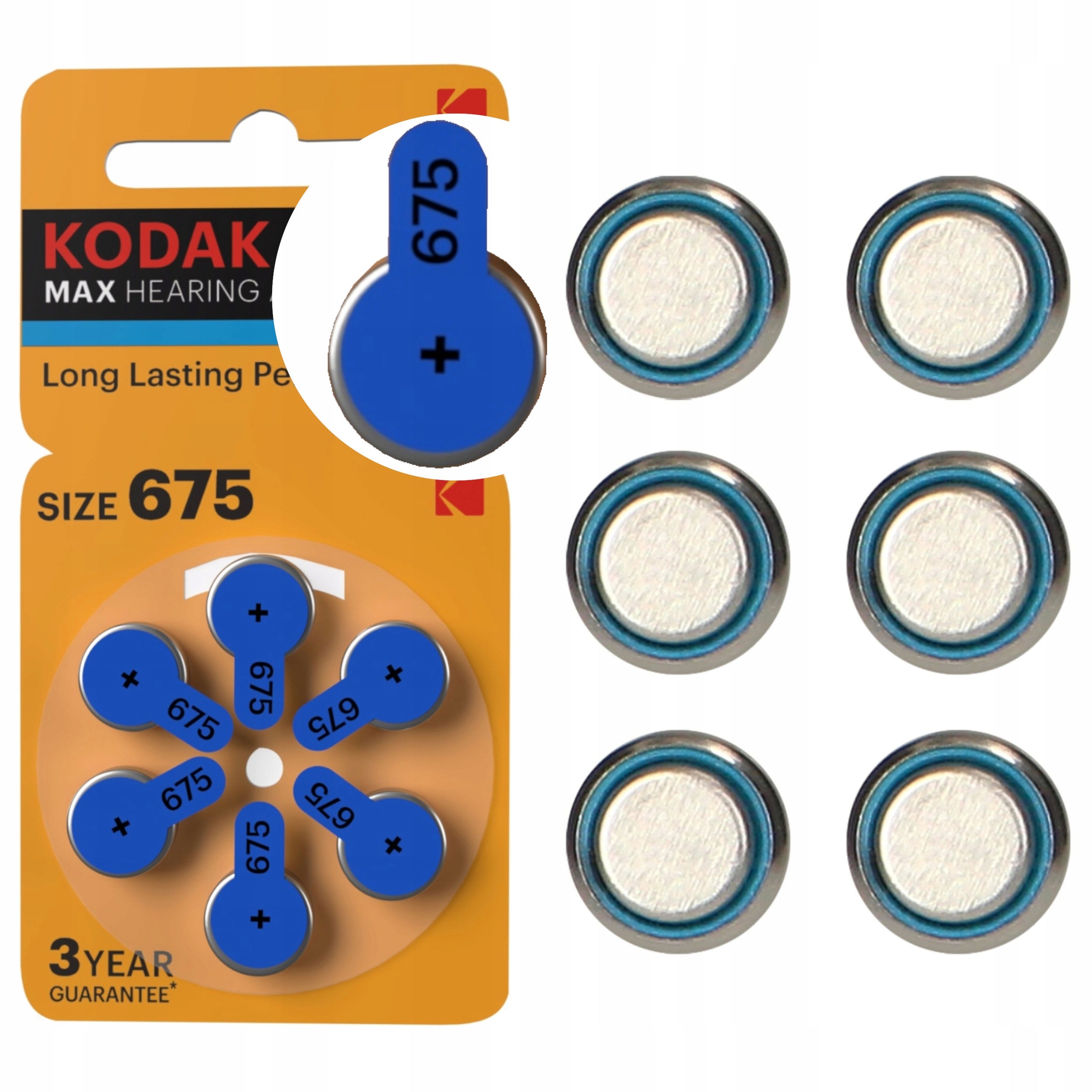 6x HEARING AID BATTERIES KODAK 675 PR44 FOR HEARING AIDS - 6 PCS