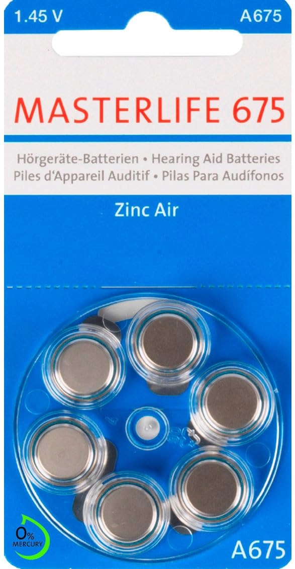 6x MASTERLIFE 675 PR44 Hearing Aid Batteries