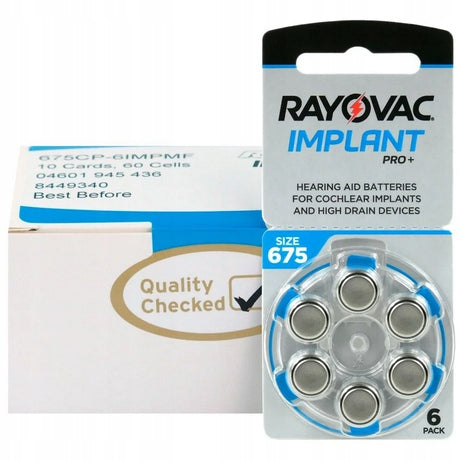 6x MOST POWERFUL BATTERY for hearing aids RAYOVAC IMPLANT PRO+ 675 Packaging status original