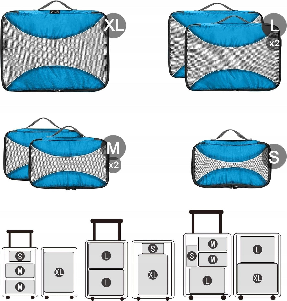 6x PACKING CUBES TRAVEL STORAGE ORGANIZER FOR SUITCASE Color blue