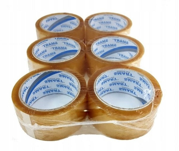 6x PACKING TAPE SMART TRANSPARENT RUBBER 48mm/66y STRONG