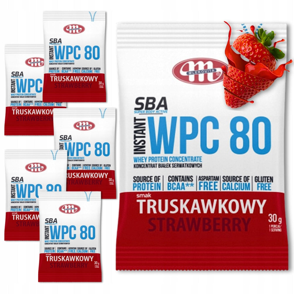 6x PROTEIN SUPPLEMENT Mlekovita SBA WPC 80 one serving 30g STRAWBERRY
