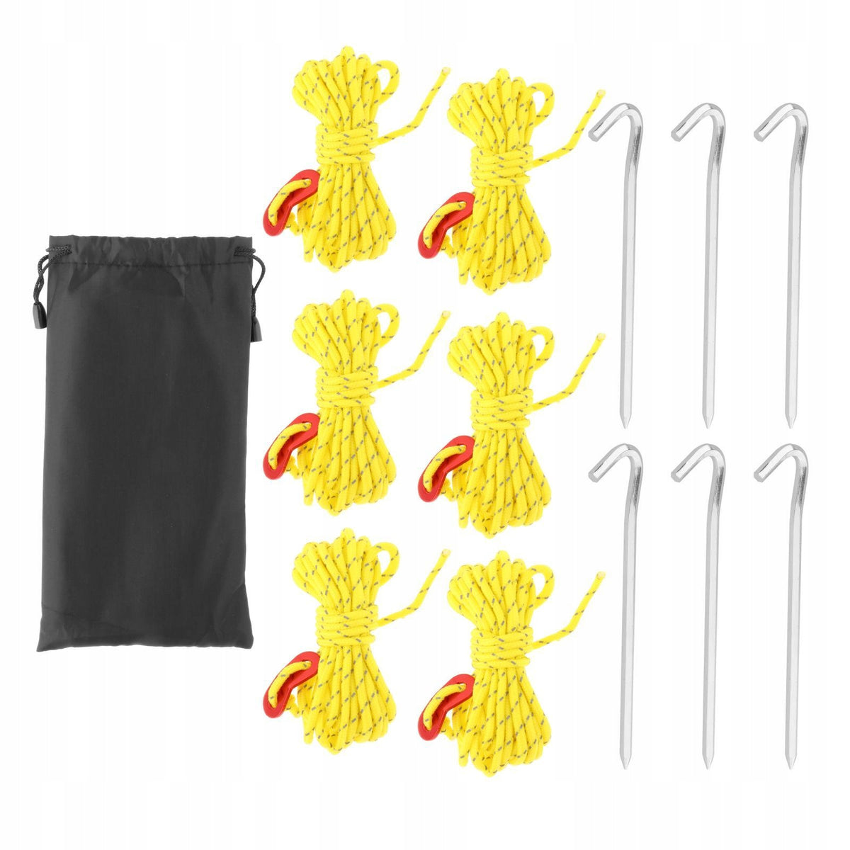 6x Reflective guyline Tent Rope Set with 2 Holes Tensioner ,4M Yellow Brand no brand