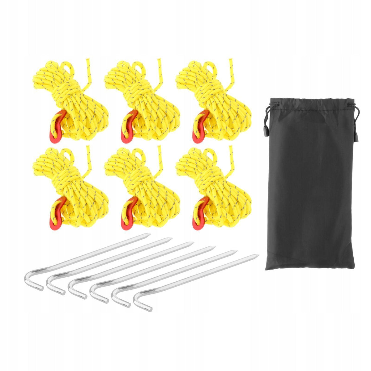 6x Reflective guyline Tent Rope Set with 2 Holes Tensioner ,4M Yellow