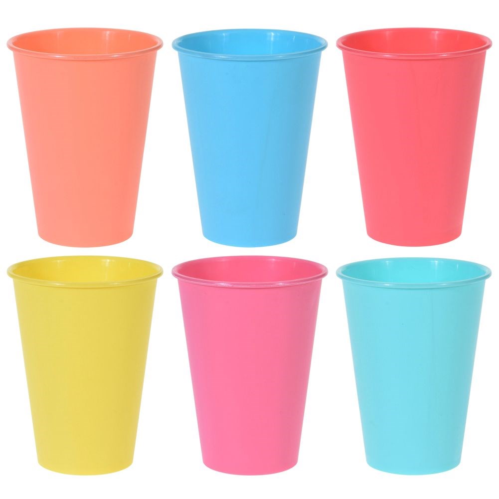 6x Reusable Plastic Travel Picnic Cups for Beverages 400 ml Color multicolor