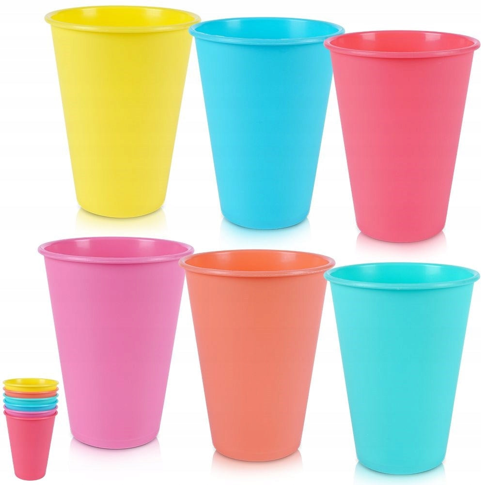 6x Reusable Plastic Travel Picnic Cups for Beverages 400 ml