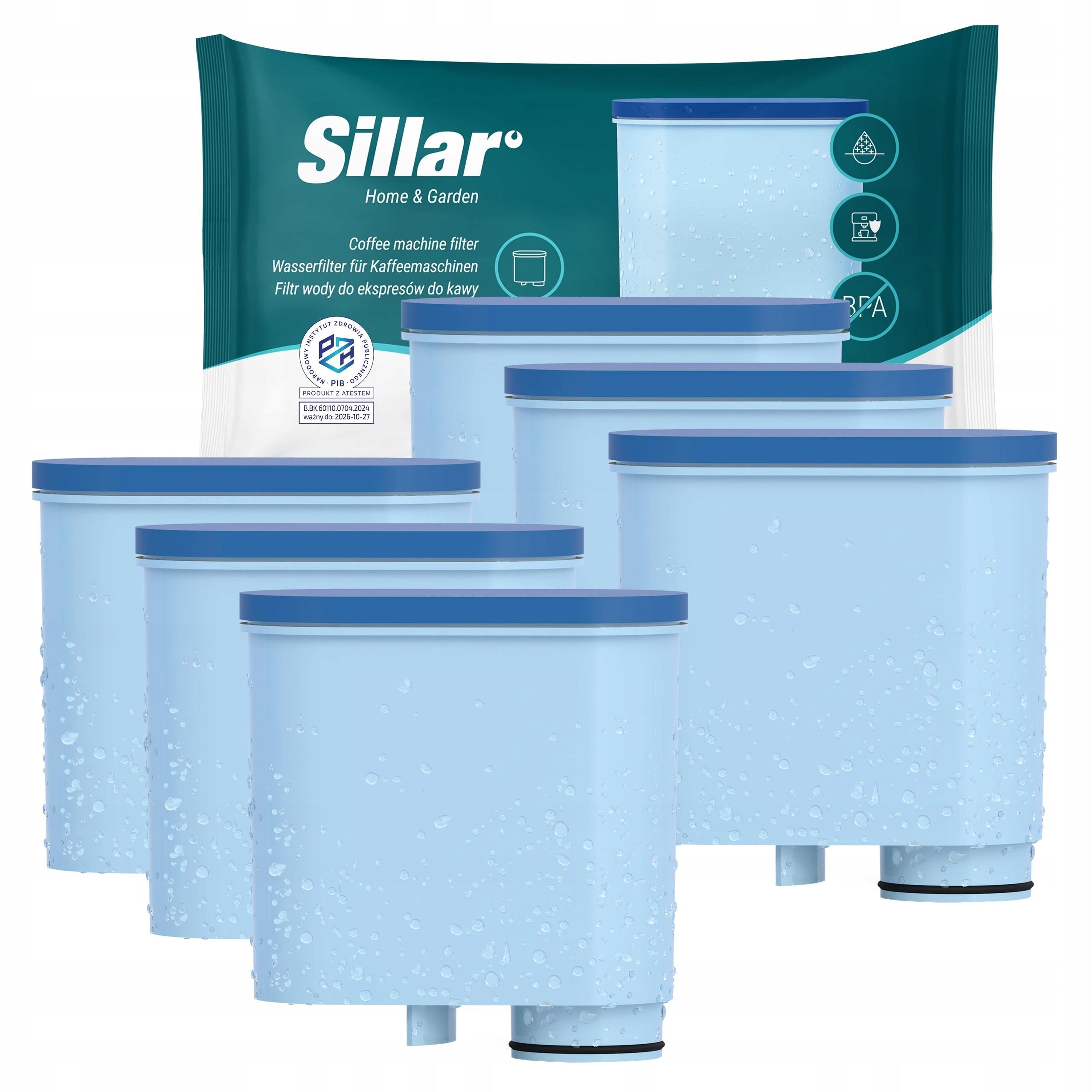 6x Sillar filter for Saeco Philips Latte GO AquaClean machines replacement