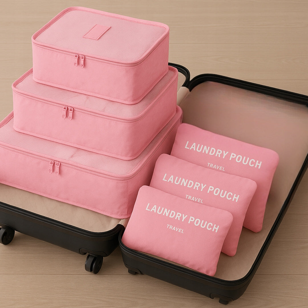 6x TRAVEL PACKING ORGANIZERS MULTIFUNCTIONAL SUITCASE BAGS ROOMY Color pink