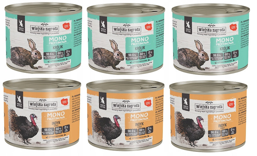 6x200g Wiejska Zagroda wet cat food kitten MIX monoprotein