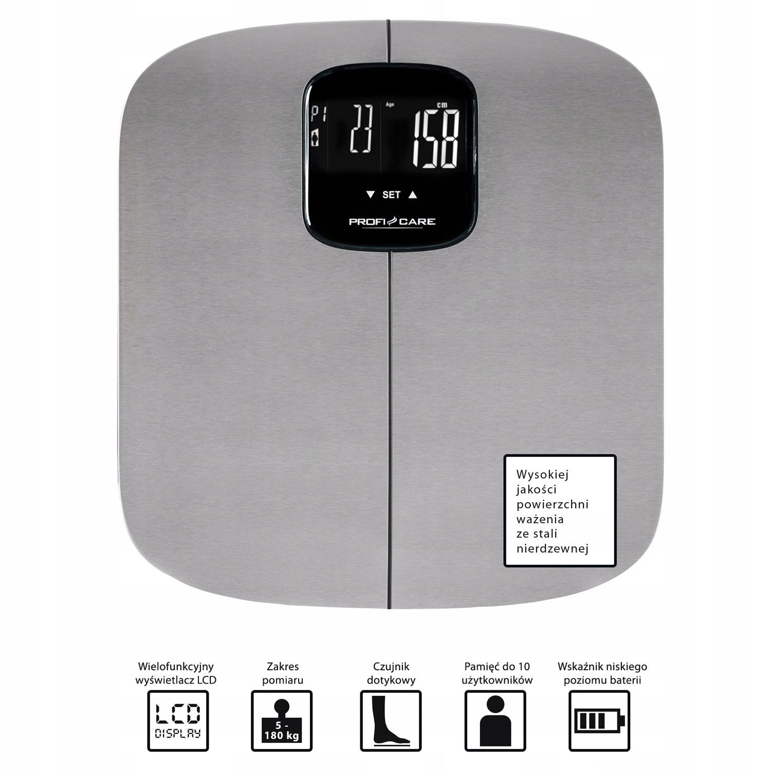 7 in 1 Stainless Steel Scale ProfiCare PC-PW 3006 FA Additional features automatic shutdown measurement memory