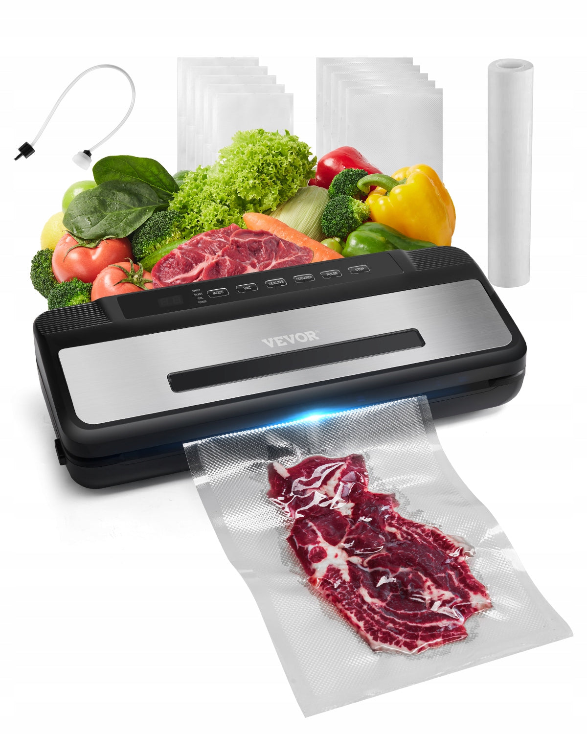 7-in-1 Vacuum Sealer Machine Compact Automatic Food Saver 120W Bags & Roll