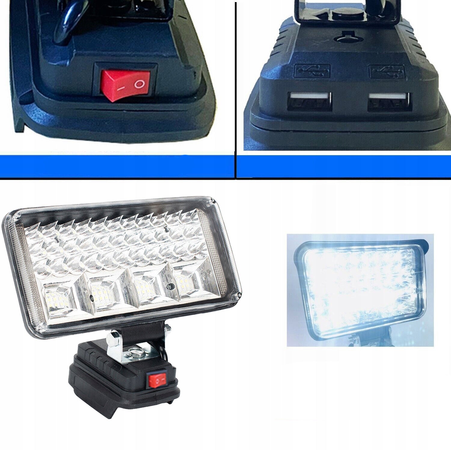 7 inch 57LED HALOGEN LED WORK LAMP FOR MAKITA LITHIUM BATTERY WITH 2USB Color temperature 6000 K