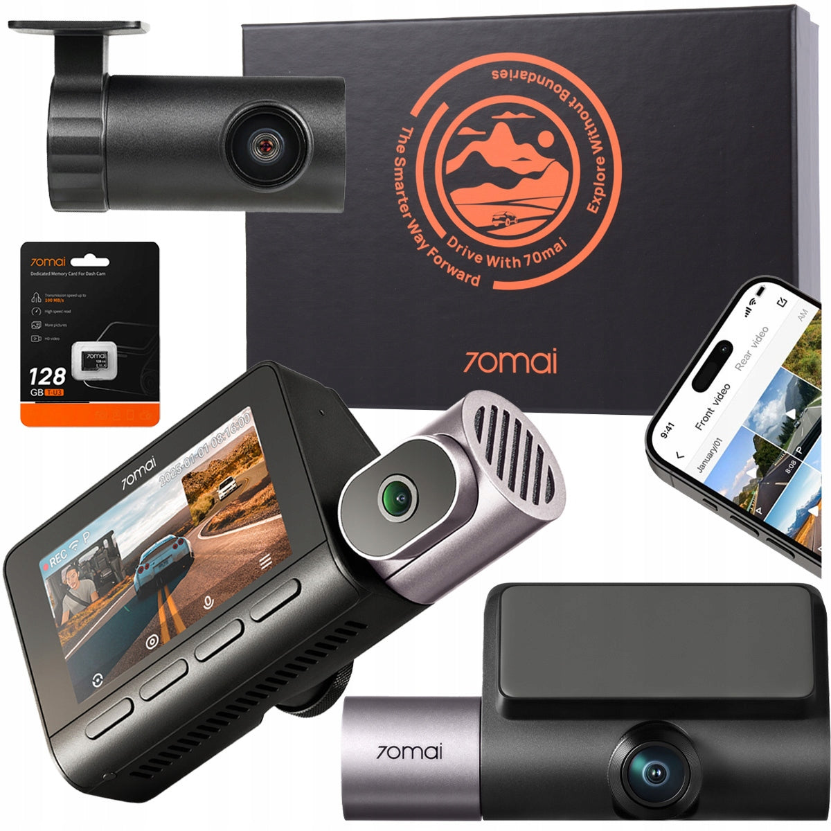 70mai Car camera 4K HDR SET T800 front interior + rear RC24 + 128GB