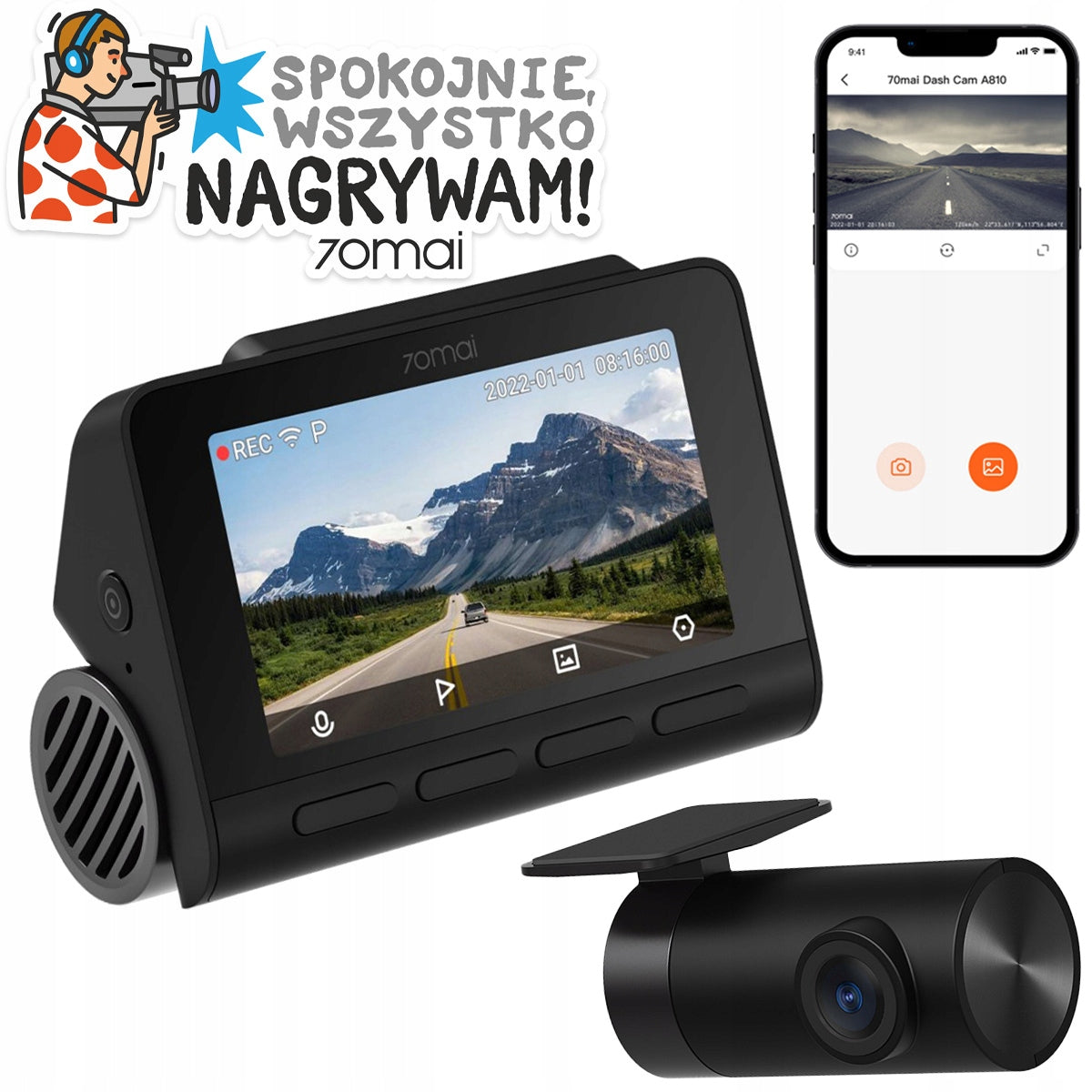 70mai Dash Cam A810 4k HDR Video Recorder+ Rear RC12