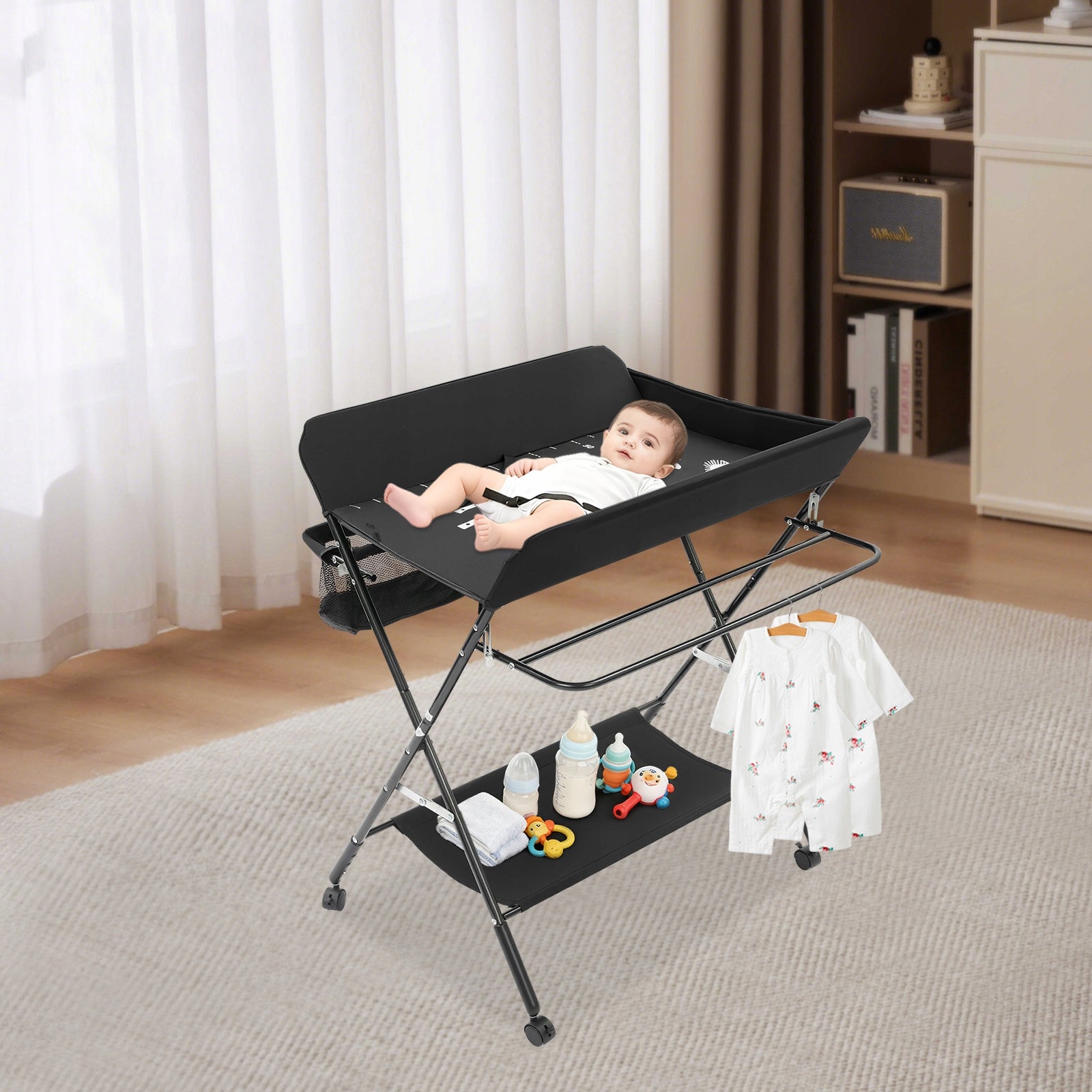 70x77CM ADJUSTABLE BABY CHANGING TABLE WITH WHEELS STORAGE Packaging status original