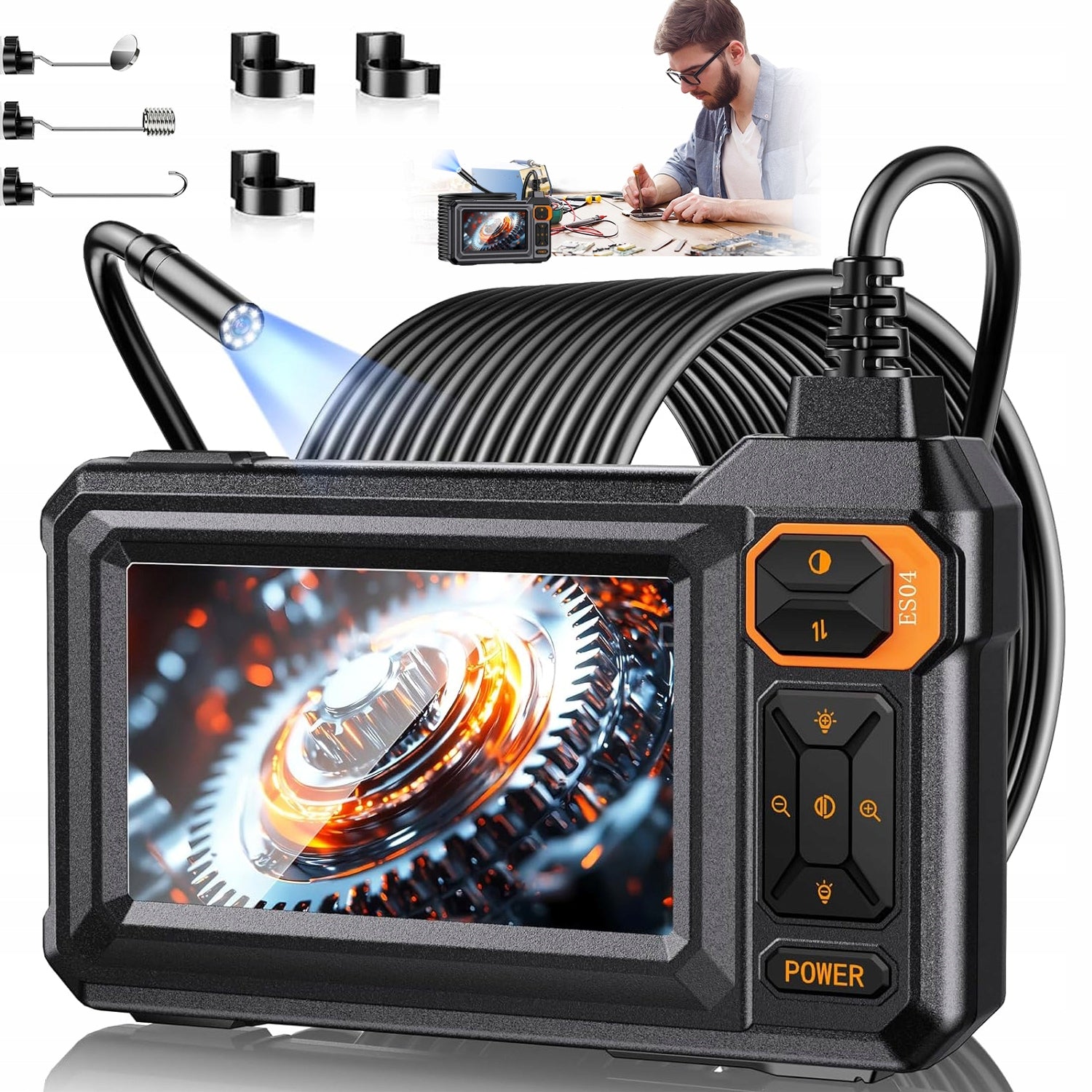 72° WIDE ANGLE INSPECTION ENDOSCOPIC CAMERA LCD SCREEN 4.3 IP67