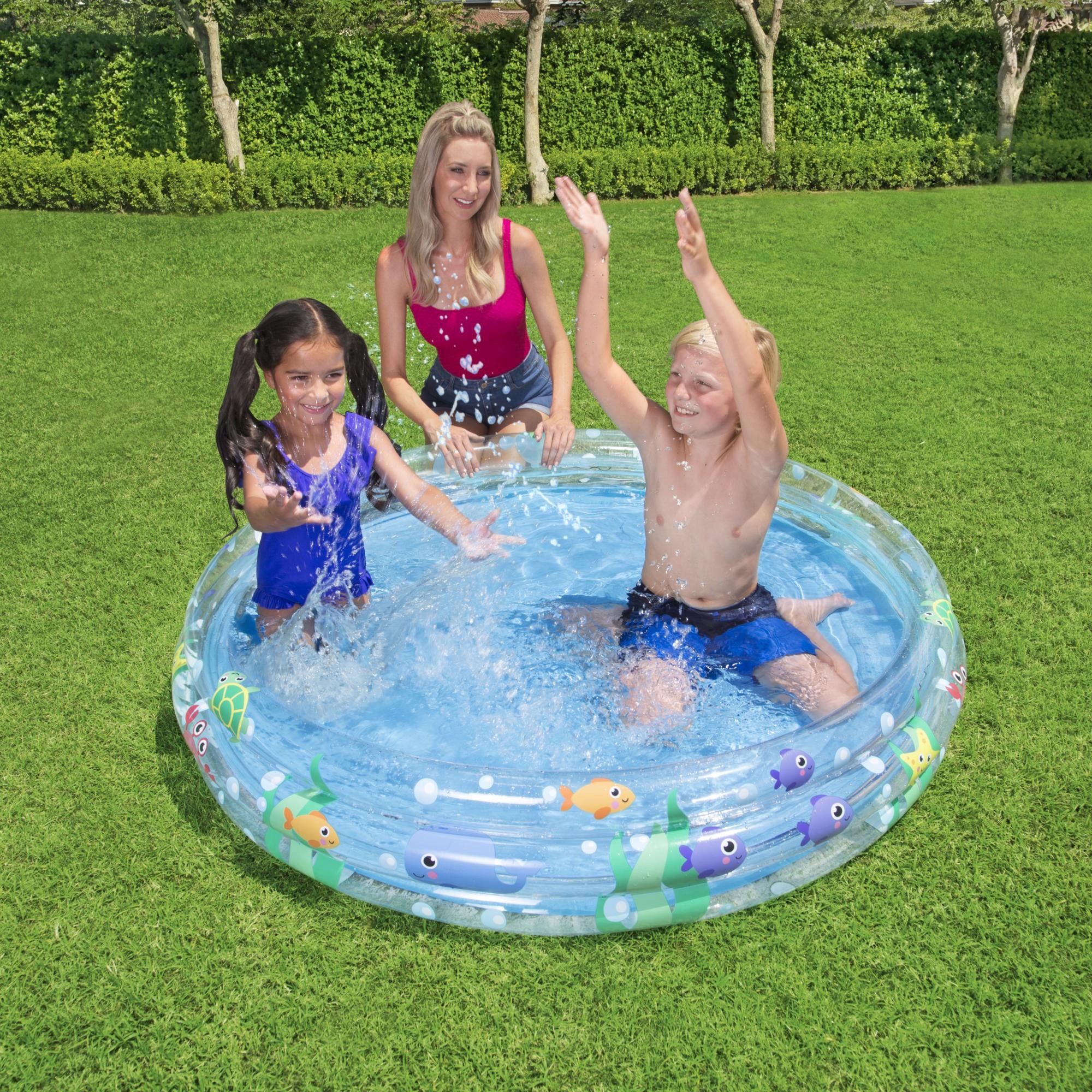 73114 BESTWAY DEEP INFLATABLE SWIMMING POOL 3-WHEEL Color transparent