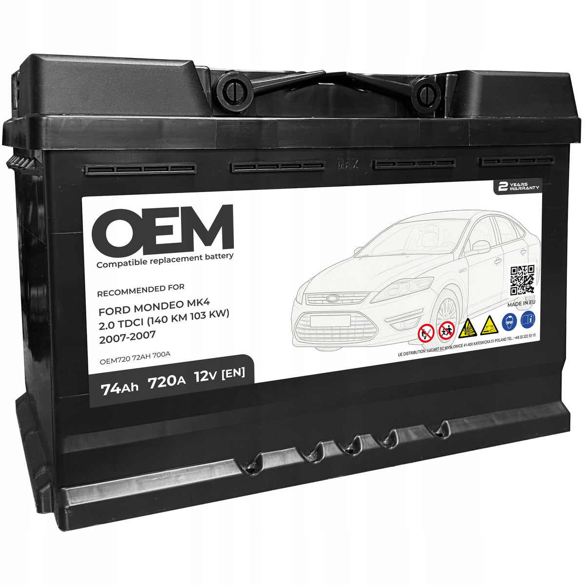 74AH 720A OEM CAR BATTERY FOR FORD MK4 WITHOUT START-STOP