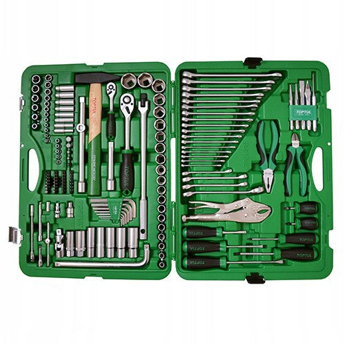 Įrankių rinkinys TOPTUL, 150 dalių, 1/4" ir 1/2" galvutės, dėklas