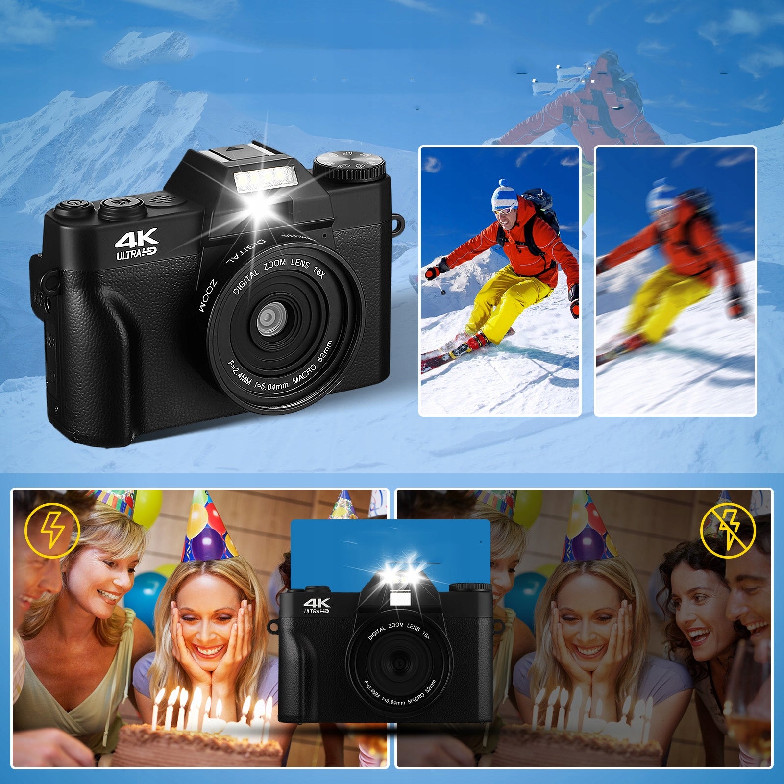 76MP DIGITAL CAMERA WITH 16X ZOOM AND 4K VIDEO FOR VLOGGERS WITH 32GB CARD Brand no brand