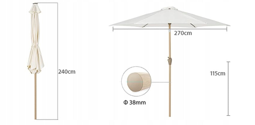 Sodo skėtis Sekey, sulankstomas, reguliuojamas, aliuminis, 270 cm, 08W