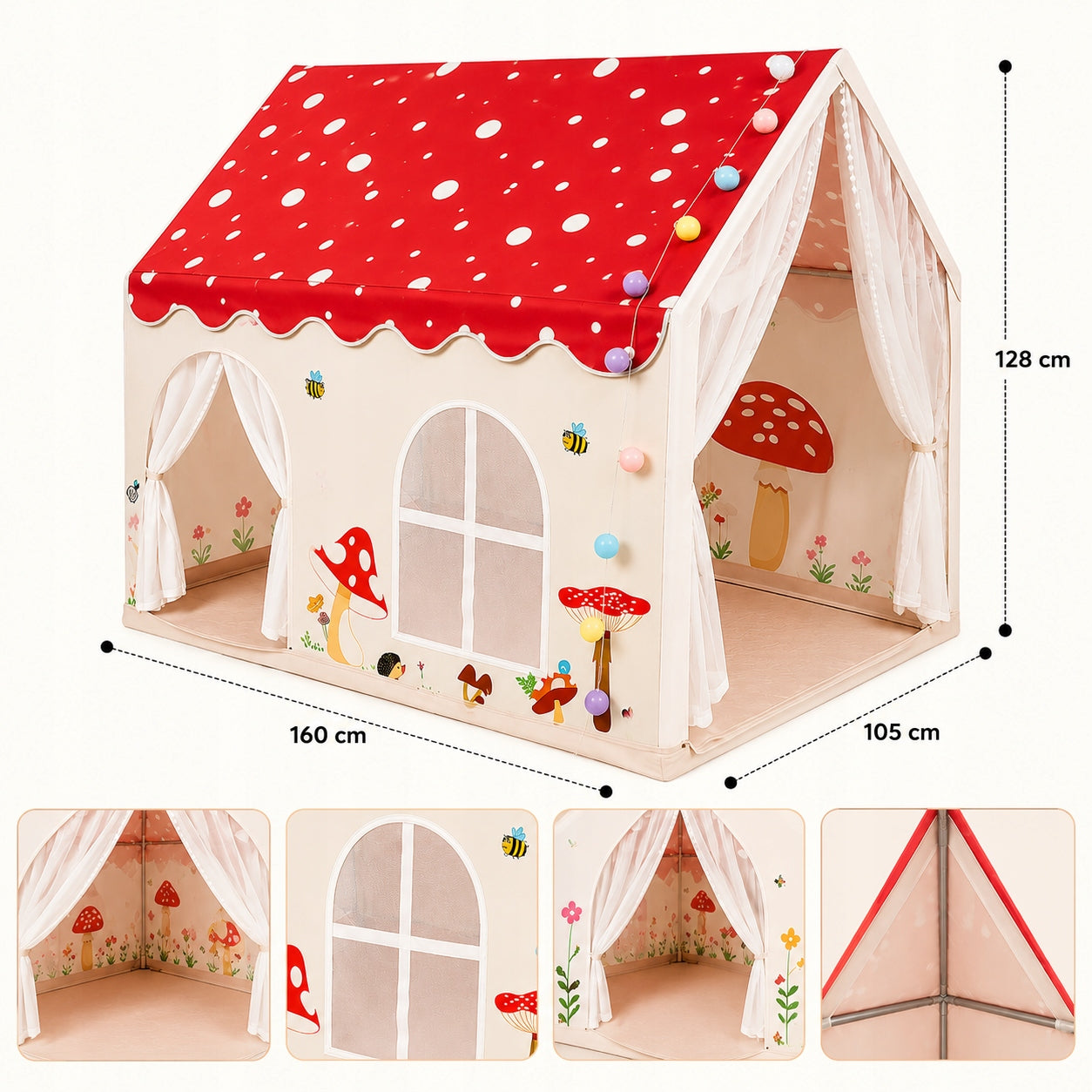 Vaikiška palapinė Cottage 160 cm, tinkama sodui ir kambariui