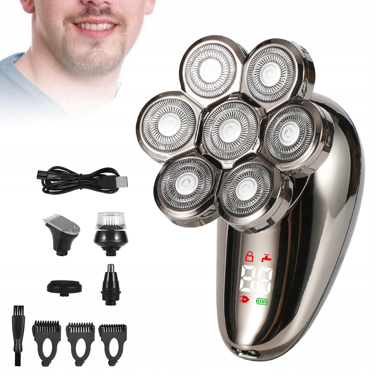 7D WIRELESS MEN'S FACIAL SHAVING SHAVER 5IN1