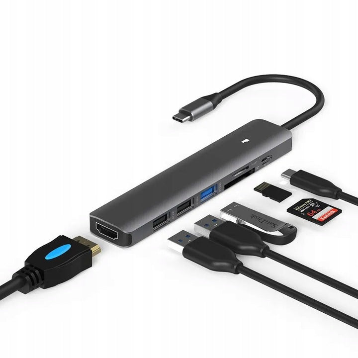 7IN1 USB-C SPLITTER HDMI ADAPTER 4K USB 3 SD