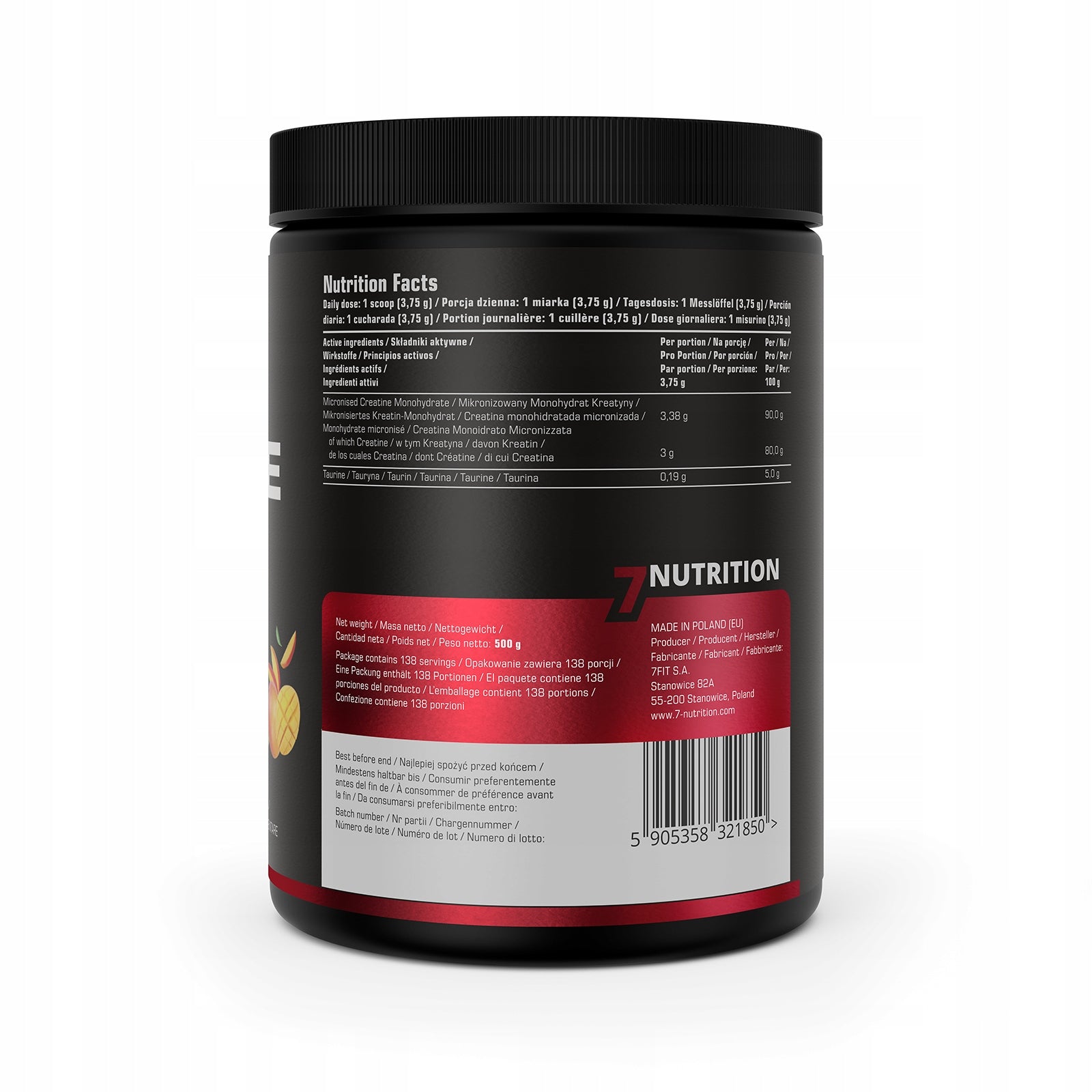 7Nutrition Creatine Mango Monohydrate 500 g Strength Increased Strength Expiration date not specified