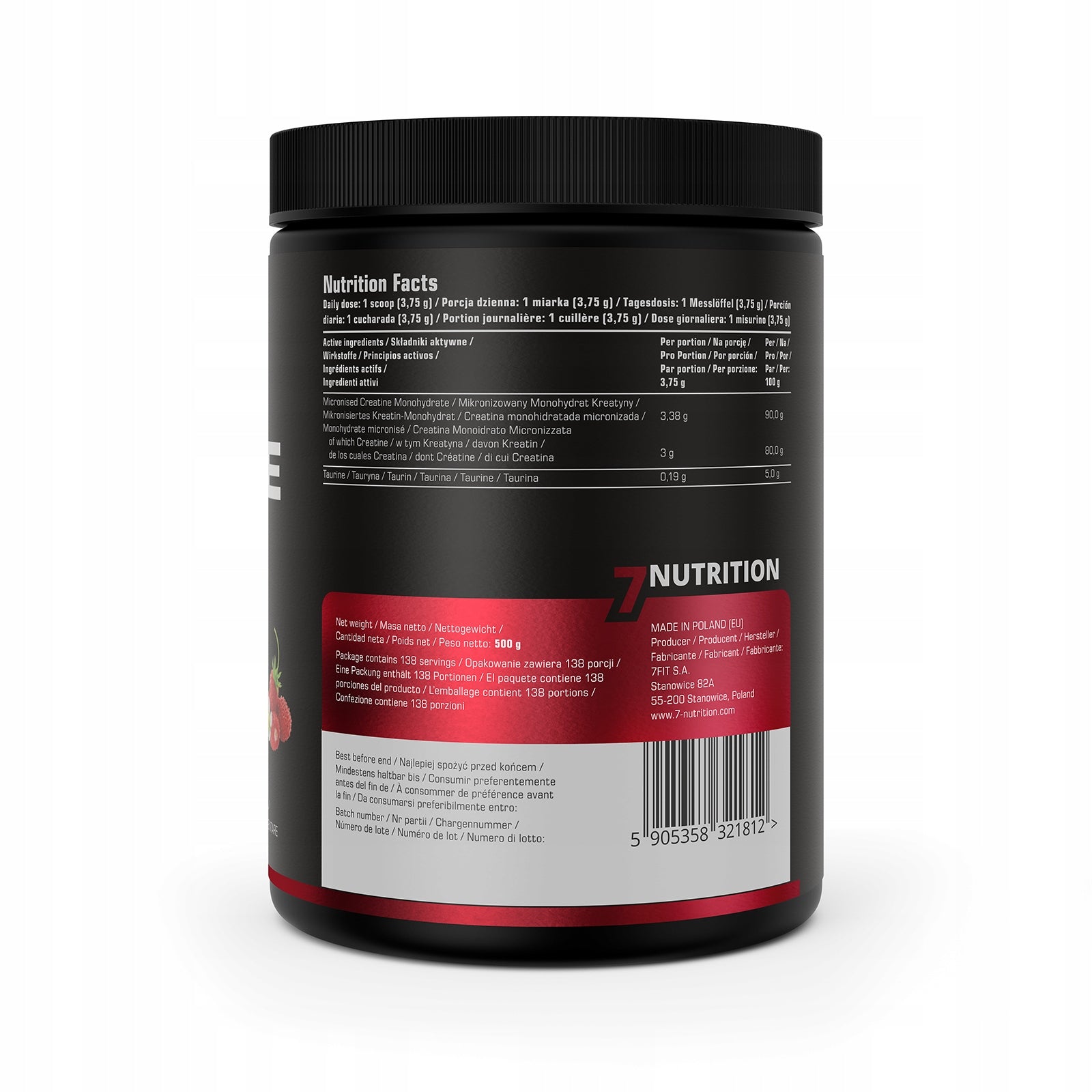 7Nutrition Creatine Monohydrate 500g CREATINE MONO Wild Strawberry Packaging status original