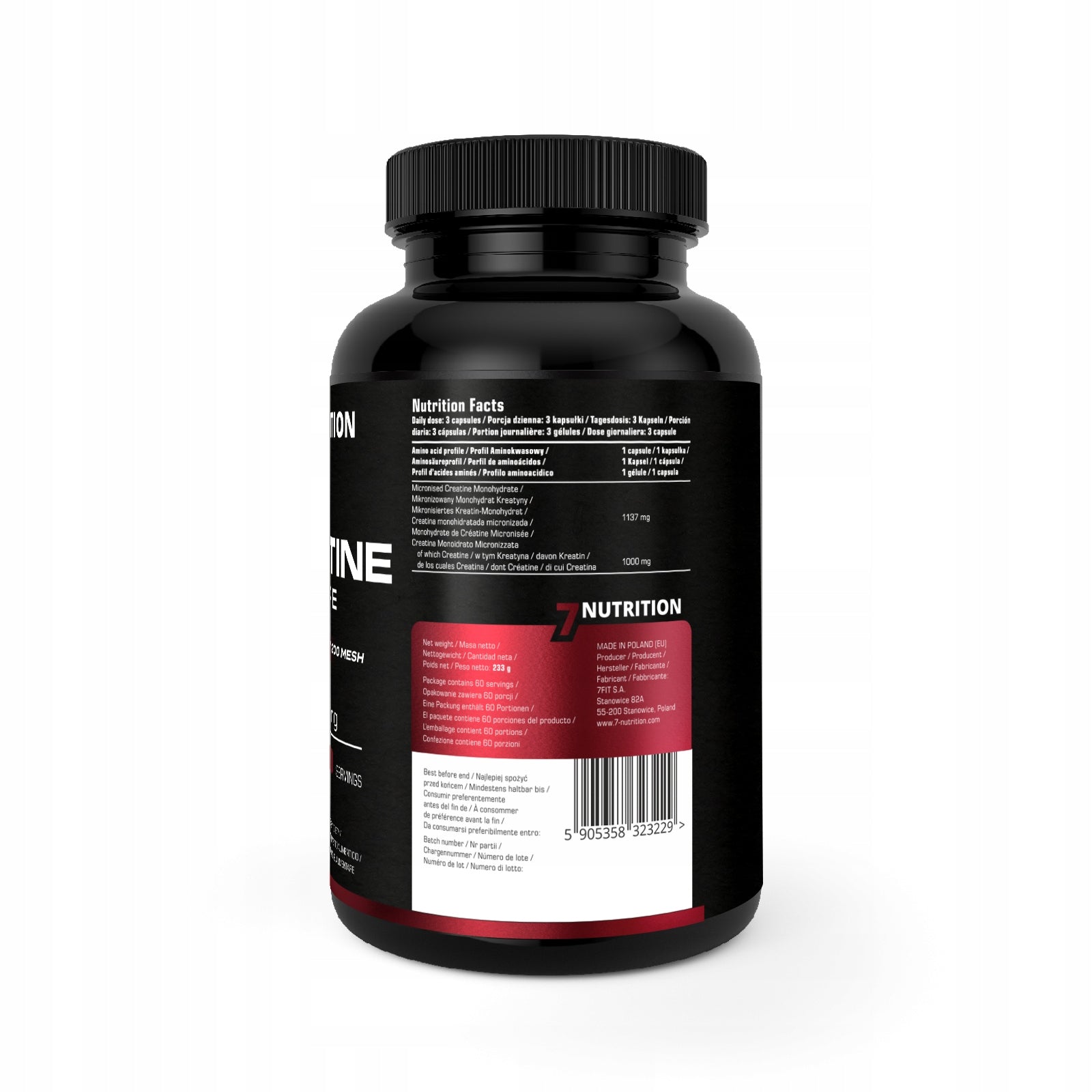 7Nutrition Creatine Pure 180 Kaps Creatine Monohydrate Best Tested Expiration date not specified