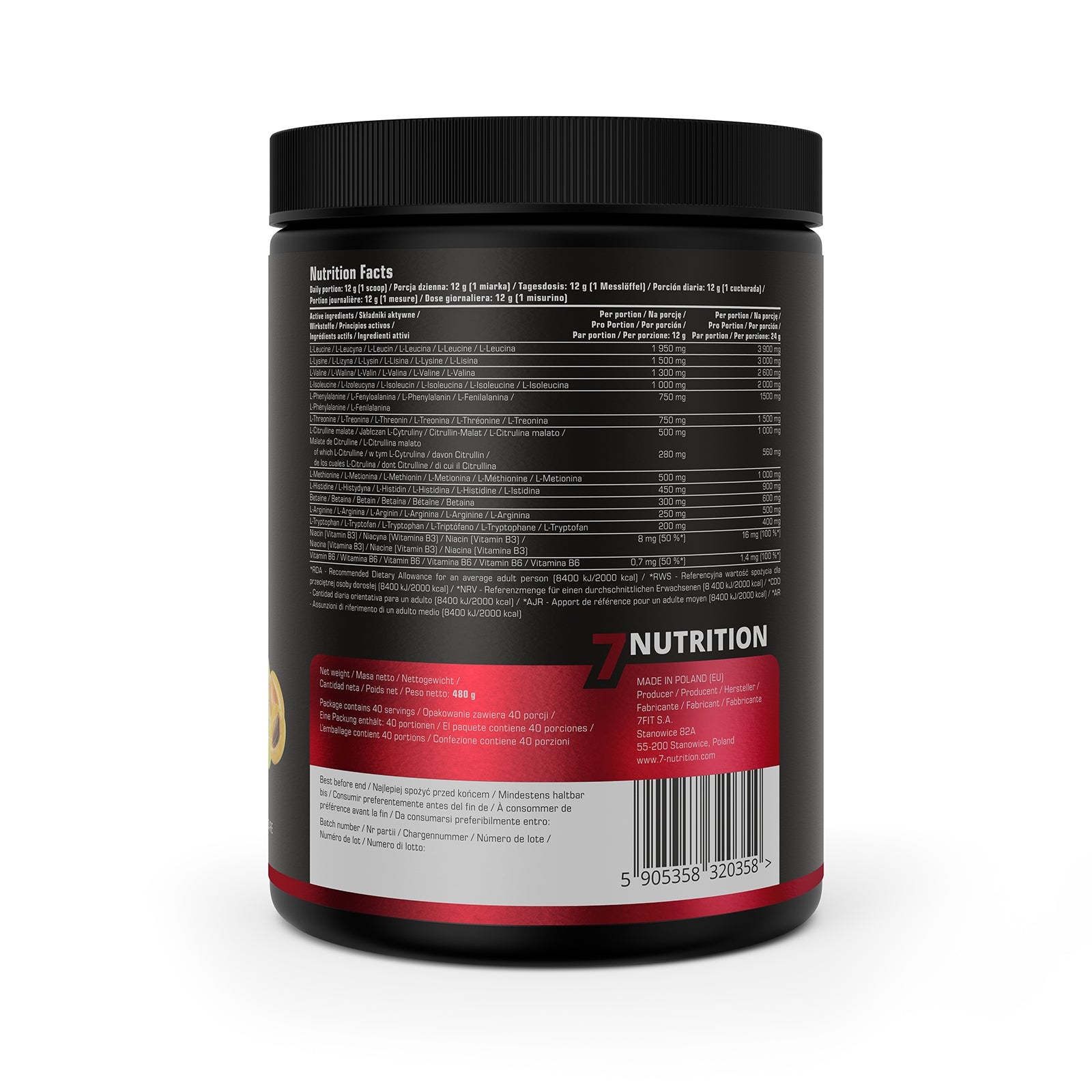 7Nutrition EAA Perfect 480g Apricot Pear Exogenous Amino Acids Regeneration Expiration date not specified