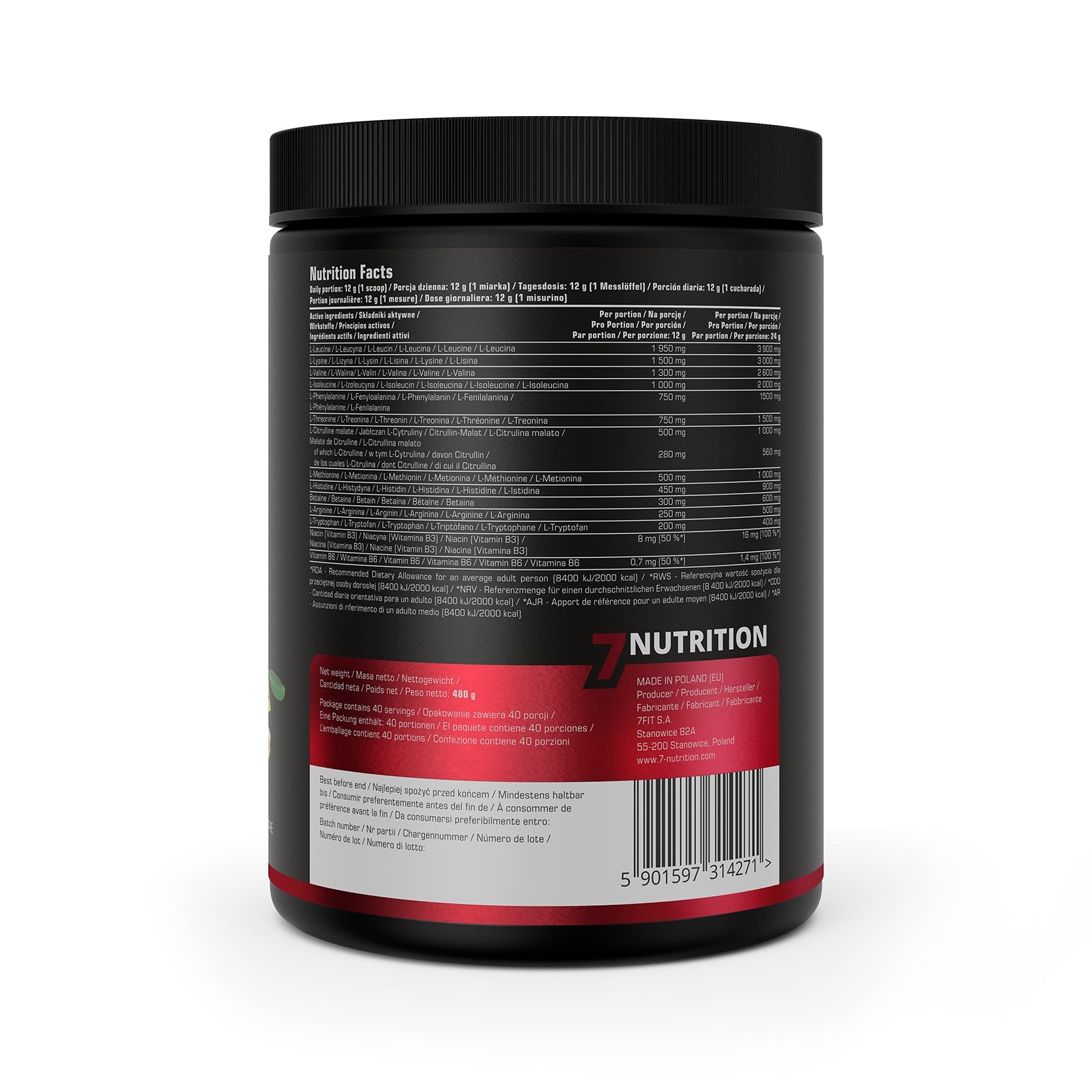 7Nutrition EAA Perfect Lemon 480 g Amino Acids Regeneration after Training Expiration date not specified